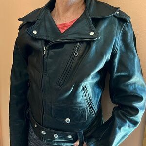 Vintage 1950s black horsehide Fidelity motorcycle jacket, small
